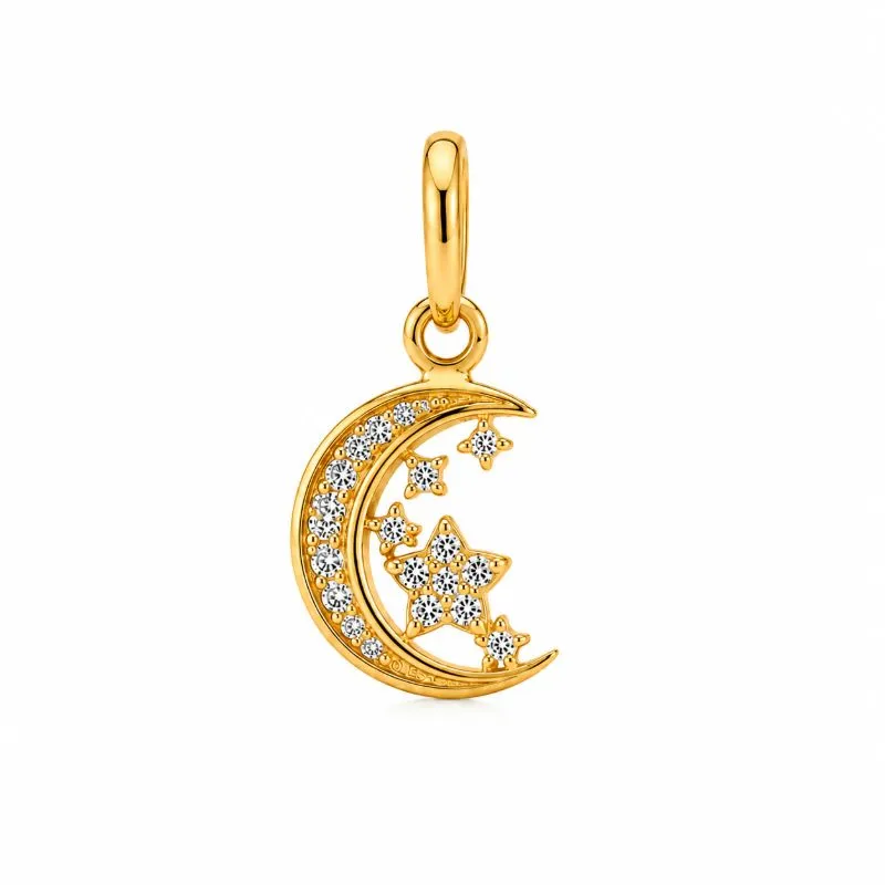 Pingente Lua e 5 Estrela Banhado a Ouro 18k com Zircônias