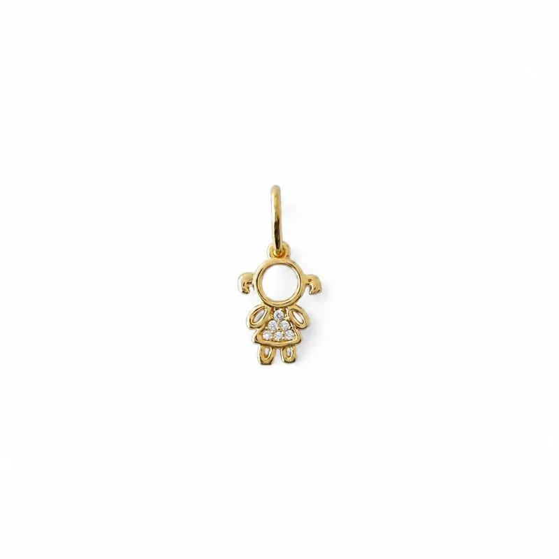 Pingente Vazado Menina Banhado a Ouro 18k com Zircônias - 1cm