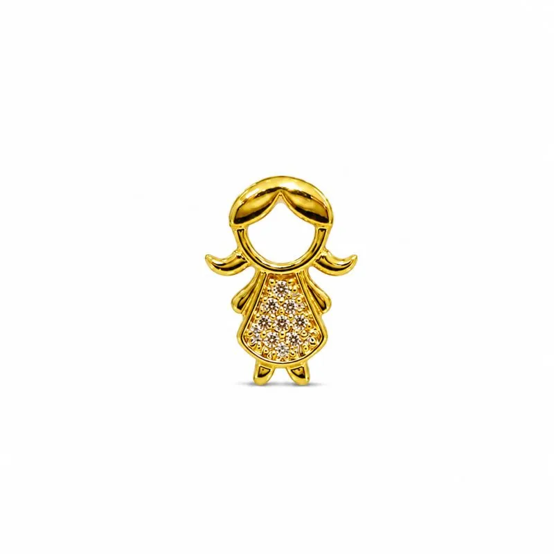 Pingente Menina Roupa Cravejada Banhado a Ouro 18k Passante com Zircônias