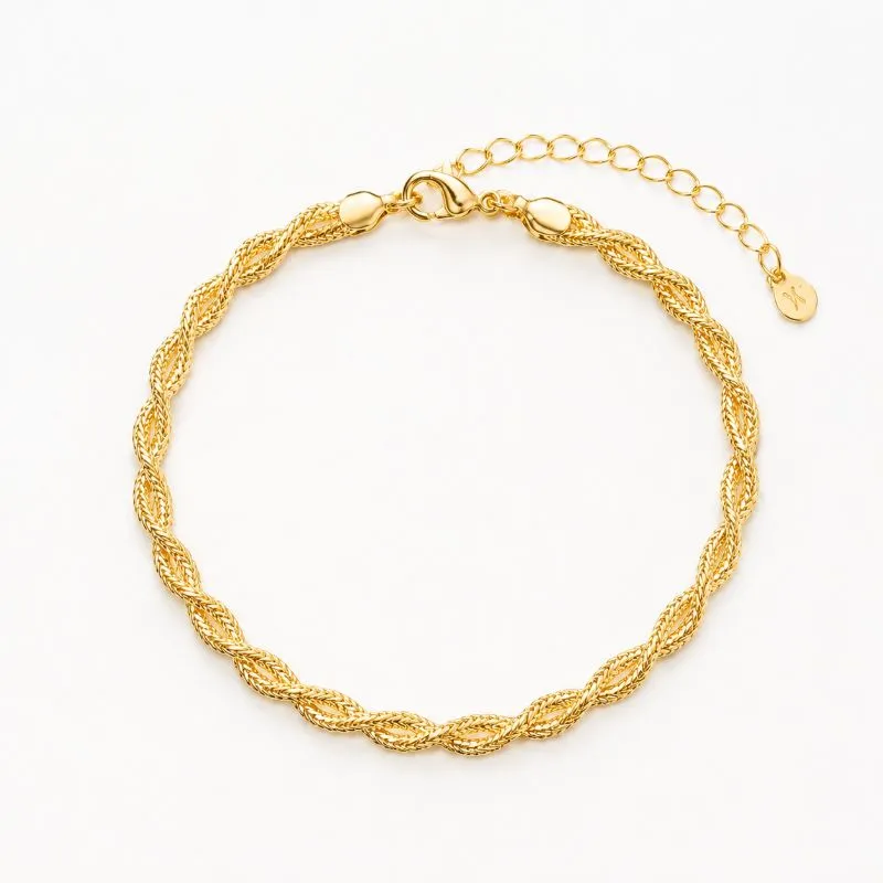 Pulseira 2 Fios Entrelaçados Banhado a Ouro 18k - 16 cm + 4 cm (Alongador)