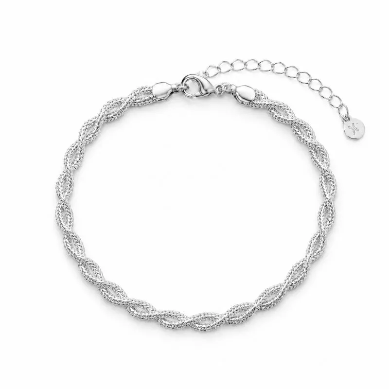 Pulseira 2 Fios Entrelaçados Folheada a Prata - 16 cm + 4 cm (Alongador)