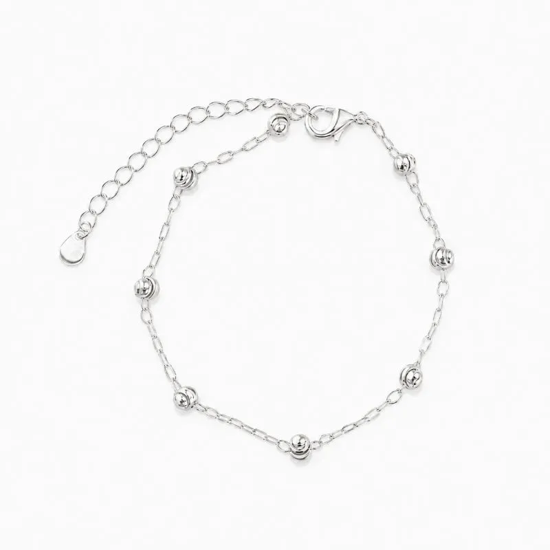 Pulseira Bolinhas Trabalhadas Folheada a Prata - 16 cm + 4 cm (Alongador)