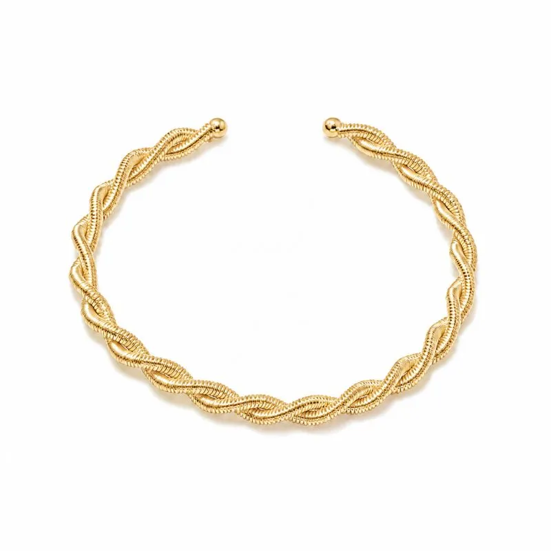 Pulseira Bracelete Aberto 2 Fios Trançados Banhado a Ouro 18k