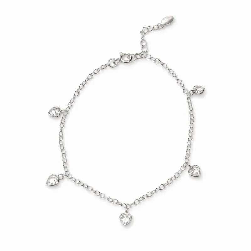 Pulseira Coração em Zircônia Prata 925 com Zircônias - 16 cm + 2 cm (Alongador)