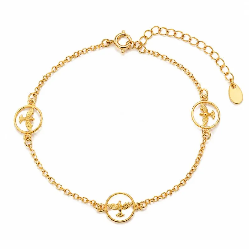 Pulseira Divino Espírito Santo Banhada a Ouro 18k - 15 cm + 4 cm (Alongador)