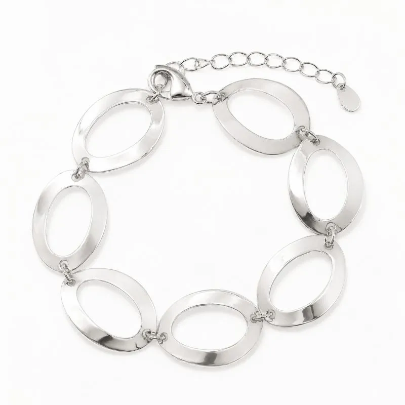 Pulseira Elo Oval Vazado Folheado a Prata - 15,5 cm + 4 cm (Alongador)