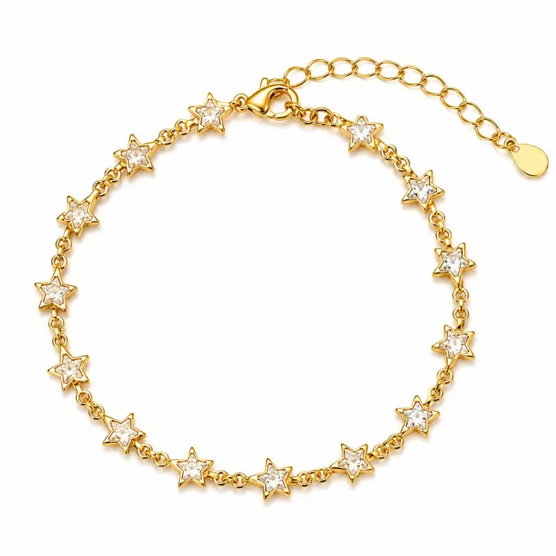 Pulseira Estrelas Banhada a Ouro 18K com Zircônias - 16 cm + 4 cm (Alongador)