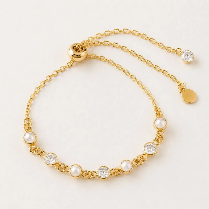 Pulseira Gravatinha Pérola e Zircônias Banhada a Ouro 18k com Zircônias