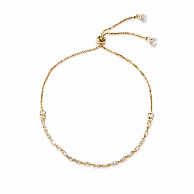 Pulseira Gravatinha Riviera Retangular Banhada a Ouro 18k com Zircônias Regulável