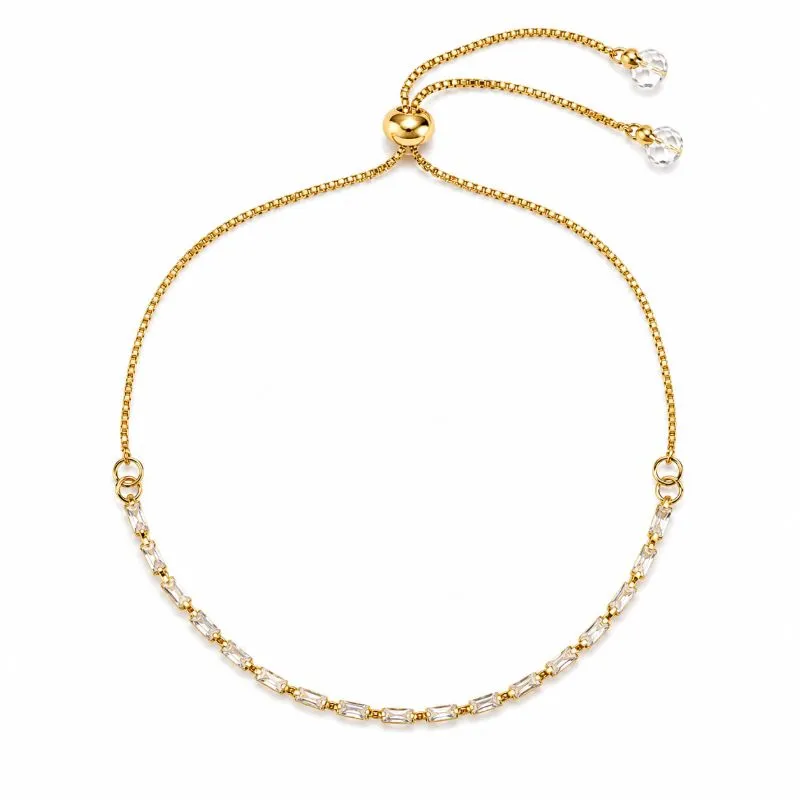 Pulseira Gravatinha Riviera Retangular Banhada a Ouro 18k com Zircônias Regulável