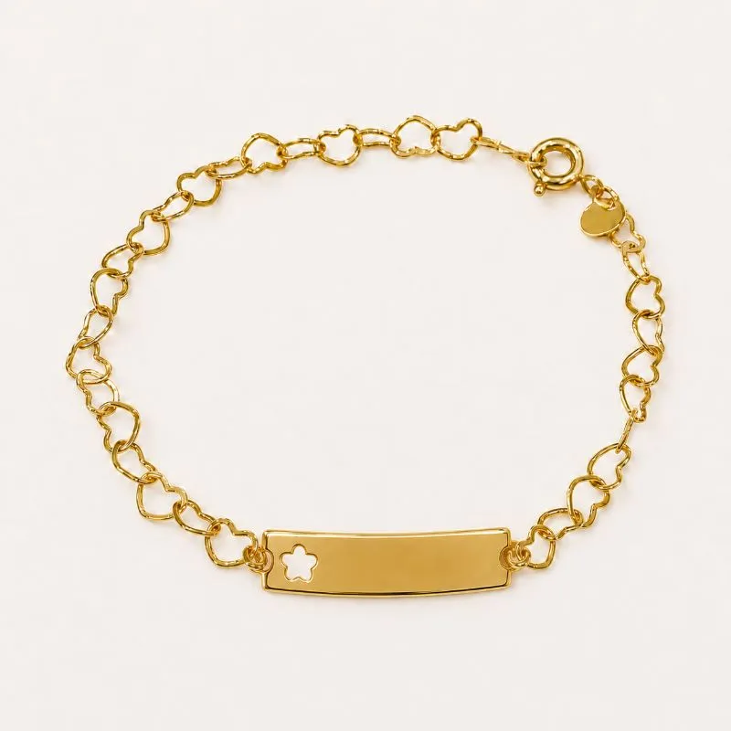 Pulseira Infantil Chapa com Estrela Vazada Banhada a Ouro 18k - 15cm