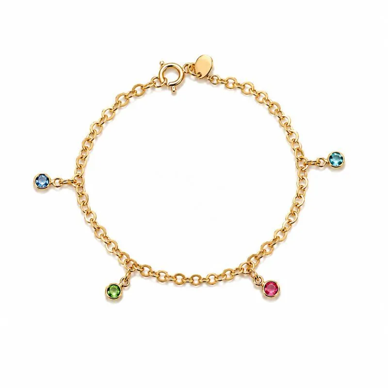 Pulseira Infantil Círculos Coloridos Pendentes Banhado a Ouro 18k com Cristais Coloridos - 15 cm