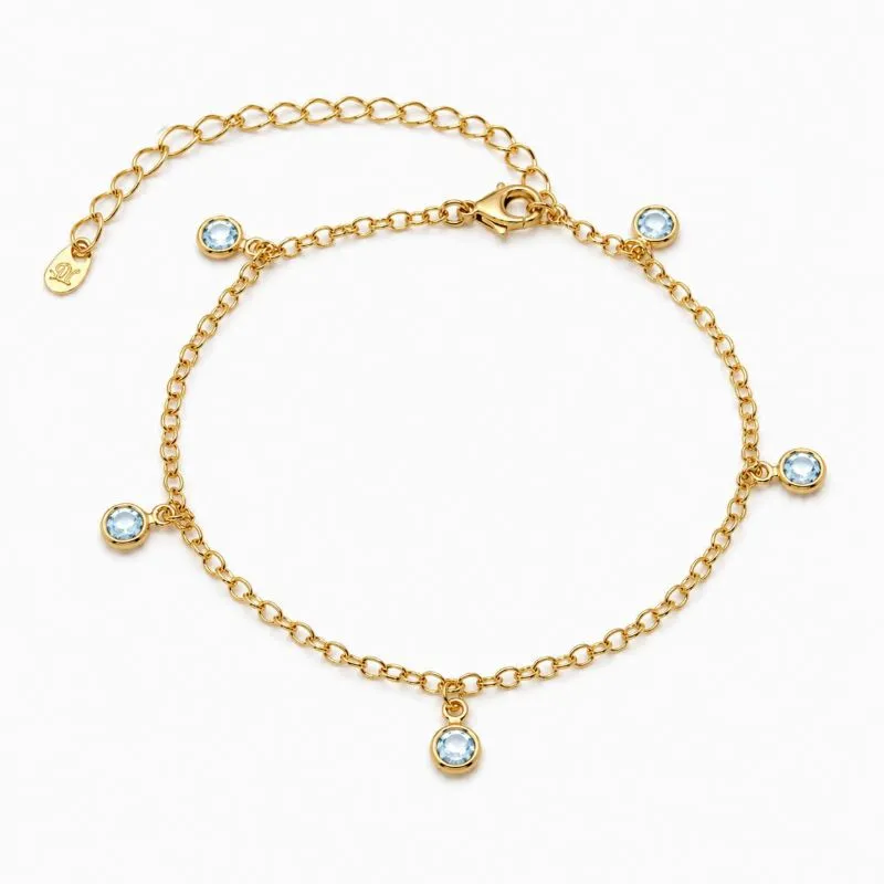 Pulseira Ponto de Luz Azul Banhada a Ouro 18k com Zircônias Azul - 16 cm + 4 cm (Alongador)