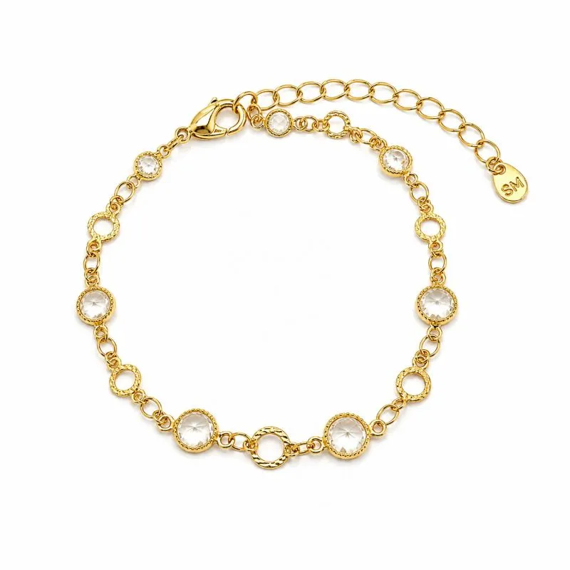Pulseira Ponto de Luz com Círculos Banhada a Ouro 18k com Zircônias - 16 cm + 4 cm (Alongador)