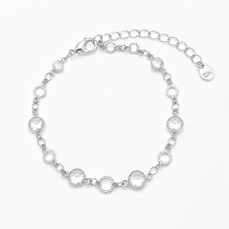 Pulseira Ponto de Luz com Círculos Folheada a Prata com Zircônias - 16 cm + 4 cm (Alongador)