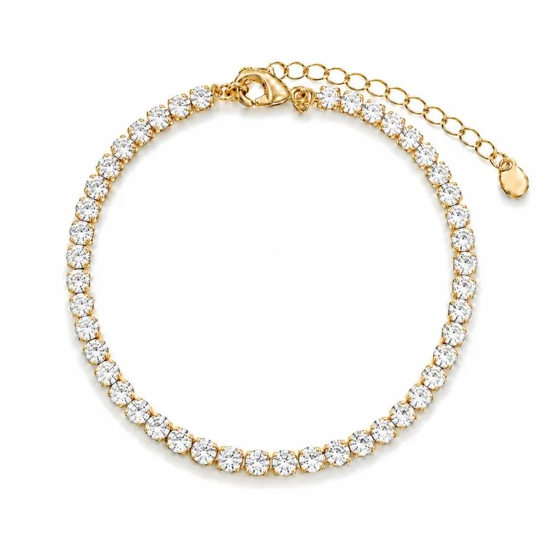 Pulseira Riviera 3mm Banhada a Ouro 18k com Zircônias - 16 cm + 4 cm (Alongador)