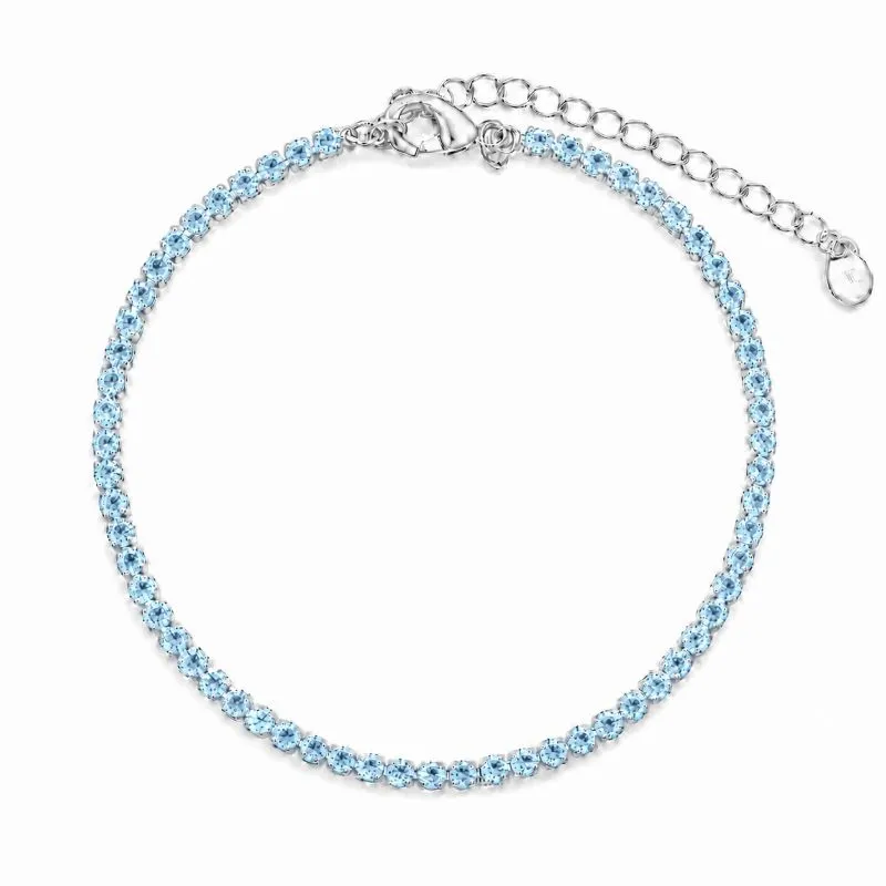Pulseira Riviera Azul 1,5 mm Folheada a Prata com Zircônia Azul - 16 cm + 4 cm (Alongador)