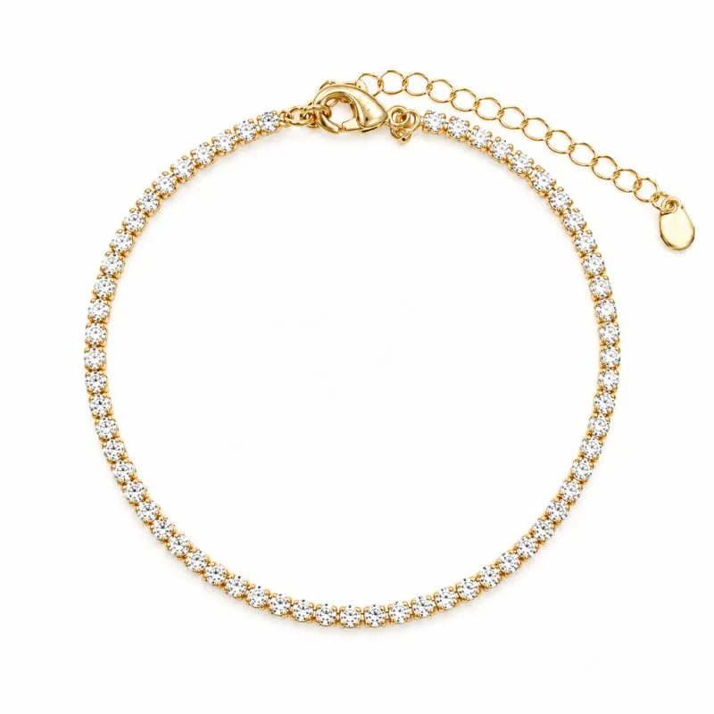 Pulseira Riviera 2 mm Banhada a Ouro 18k com Zircônias - 16 cm + 4 cm (Alongador)