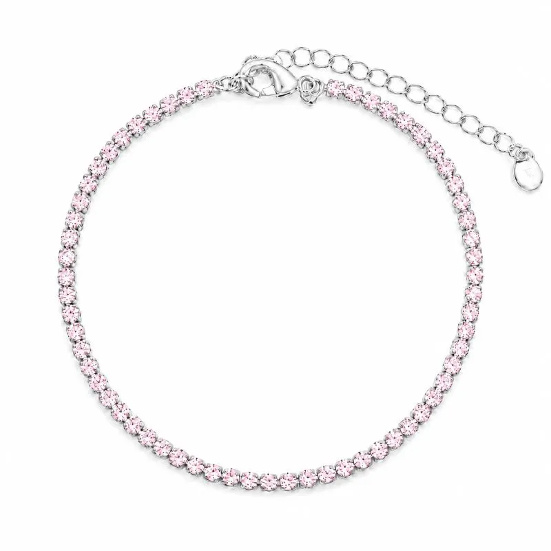 Pulseira Riviera Rosa 1,5mm Folheada a Prata com Zircônia Rosa - 16 cm + 4 cm (Alongador)