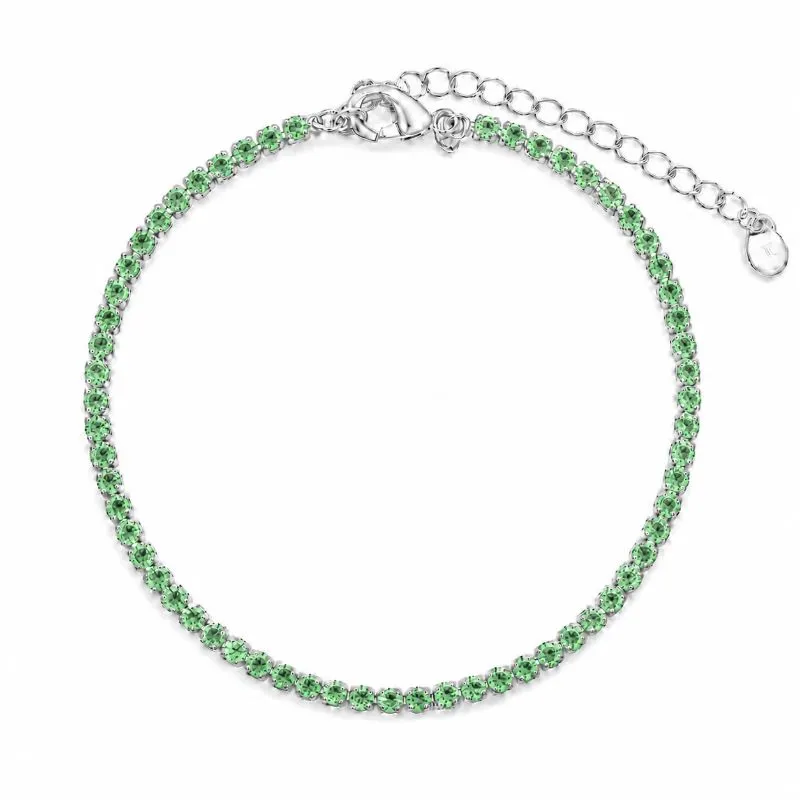 Pulseira Riviera Verde 1,5 mm Folheada a Prata com Zircônia Verde16 cm + 4 cm (Alongador)