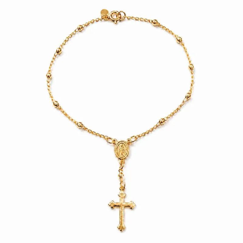Pulseira Terço Rosário Banhada a Ouro 18k - 19 cm