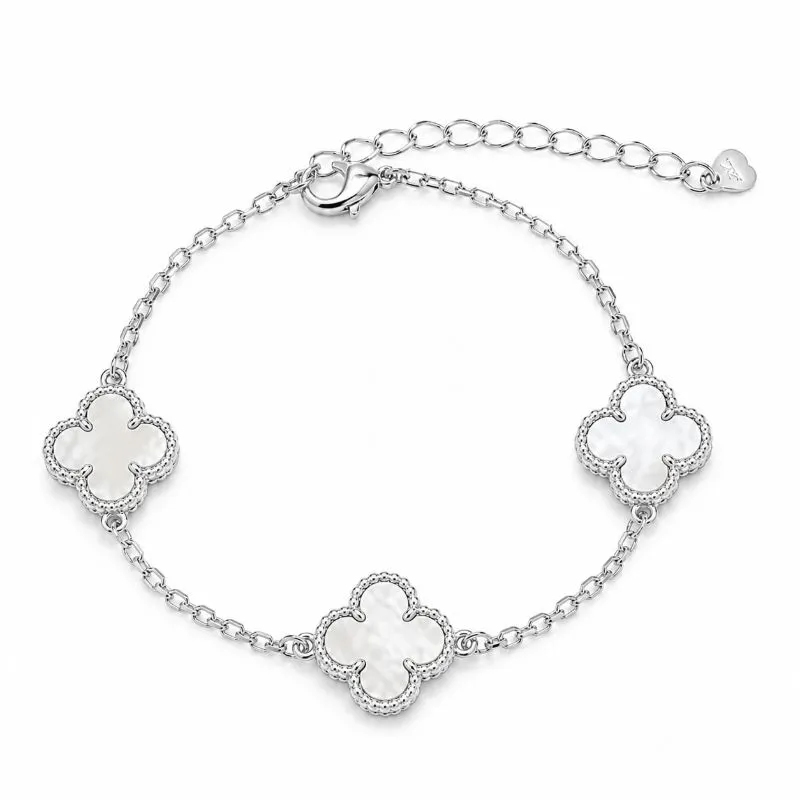 Pulseira Trevo Madrepérolas Folheada a Prata - 16 cm + 4 cm (Alongador)