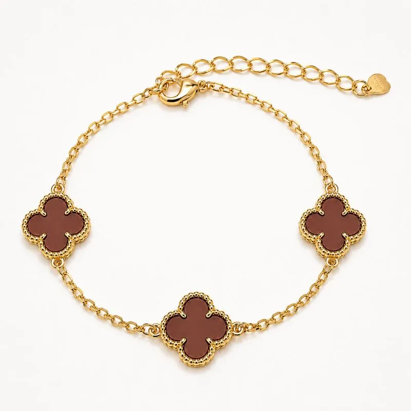 Pulseira Trevo Marrom Banhada a Ouro 18k - 16 cm + 4 cm (Alongador)