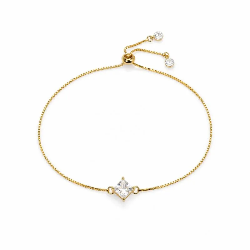 Pulseira Veneziana Pedra Quadrada Gravatinha Banhada a Ouro 18k com Zircônias