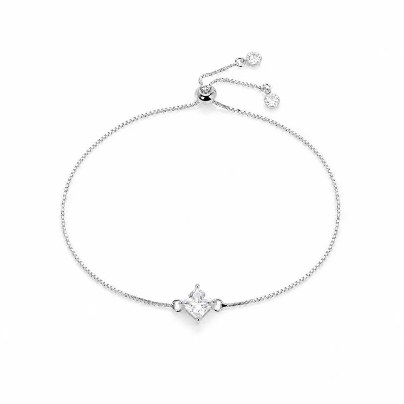 Pulseira Veneziana Pedra Quadrada Gravatinha Folheada a Prata com Zircônias