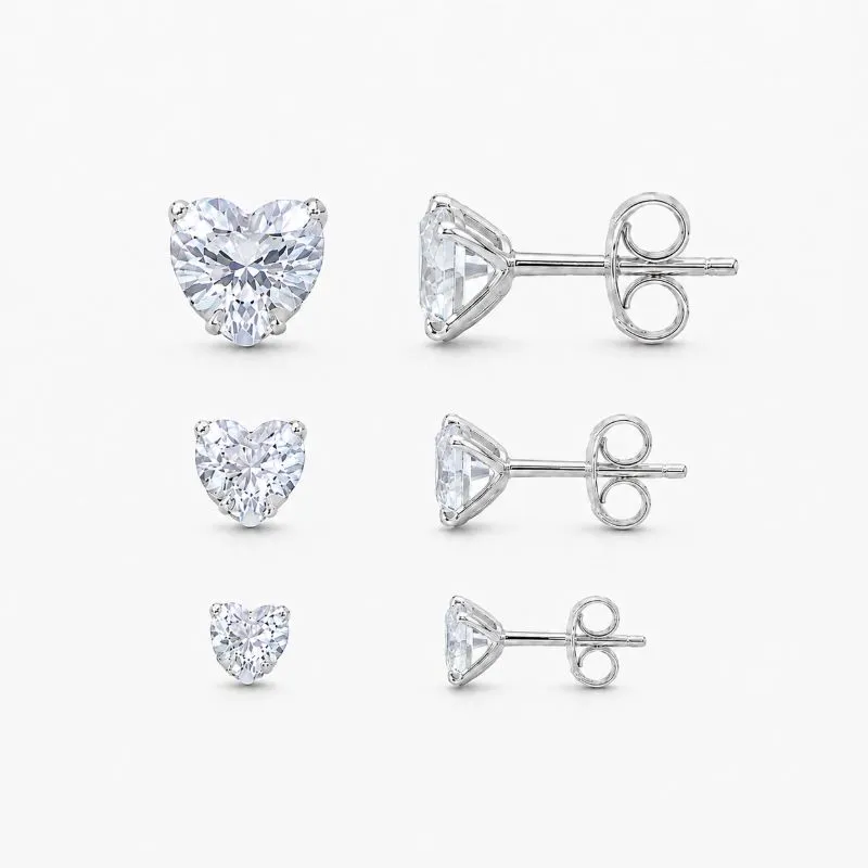 Trio de Brincos Coração Prata 925 Zircônia