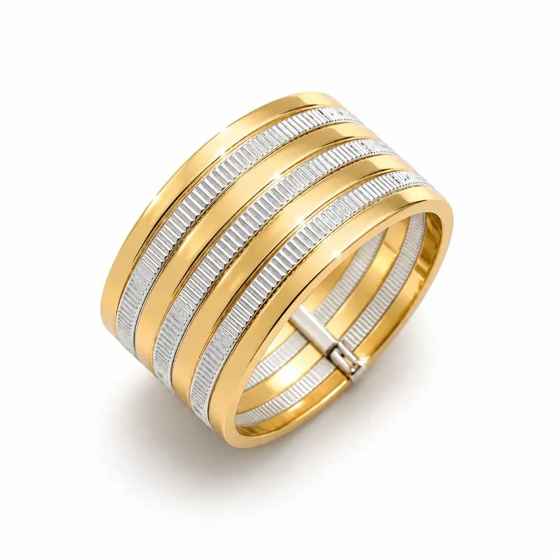 Anel 7 Fios Mix de Banhos Folheado a Prata e Banhado a Ouro 18k - Tam. 18