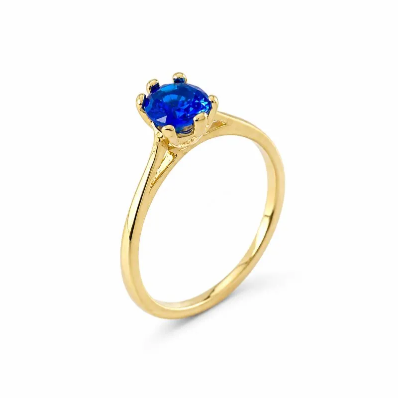Anel Solitário Banhado a Ouro 18k Azul