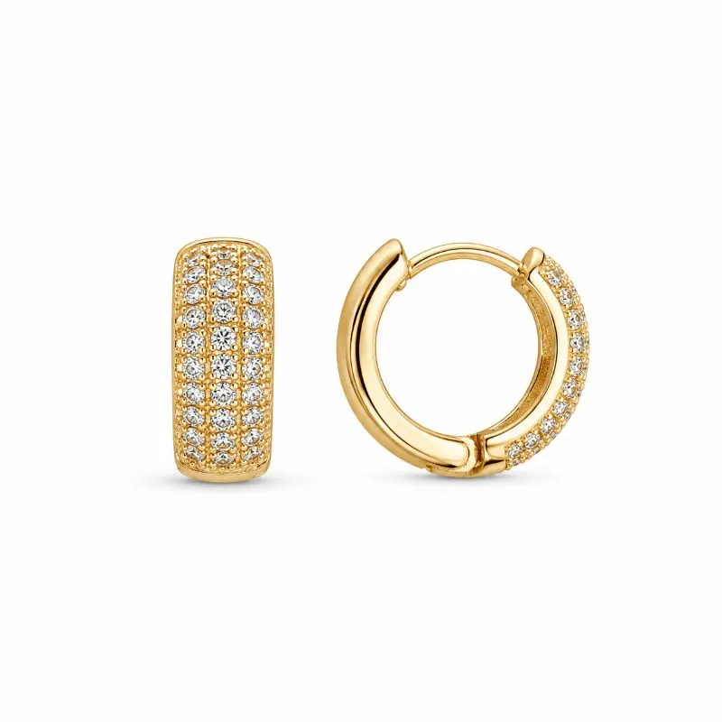 Brinco Argola Click com 3 Linhas de Zircônia Banhado a Ouro 18k - 1cm
