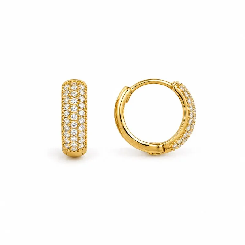 Brinco Argola Click Frente Cravejada Banhado a Ouro 18k com Zircônias - 1,5 cm
