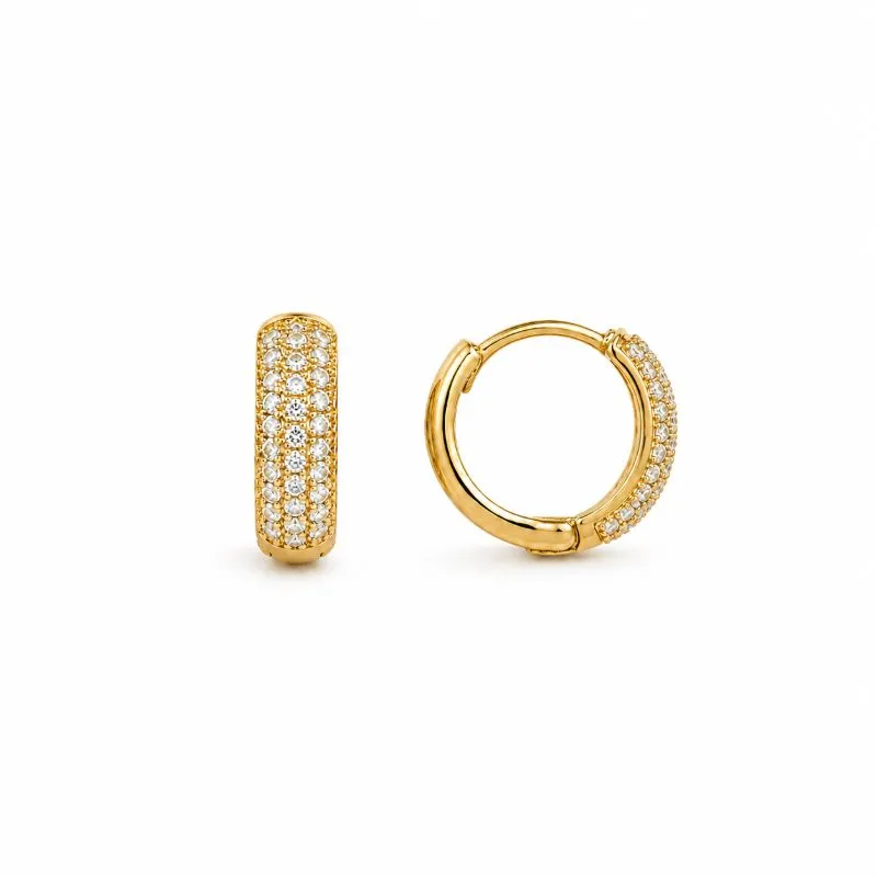 Brinco Argola Click Frente Cravejada Banhado a Ouro 18k com Zircônias - 1 cm
