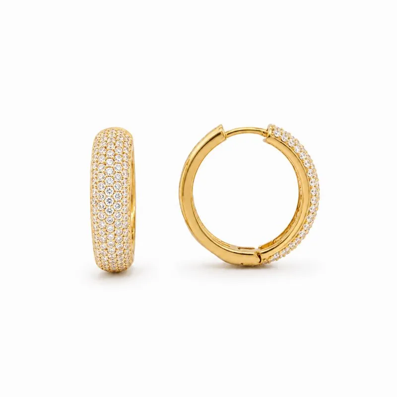 Brinco Argola Click Frente Cravejada Banhado a Ouro 18k com Zircônias - 2,3 cm