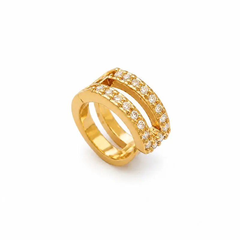 Brinco Cartilagem Fake 2 Linhas de Cravejadas Banhado a Ouro 18k - 1 cm
