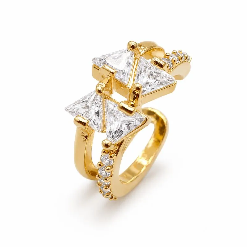 Brinco Cartilagem Piercing Fake 4 Pedras Banhado a Ouro 18k com Zircônias - 1 cm