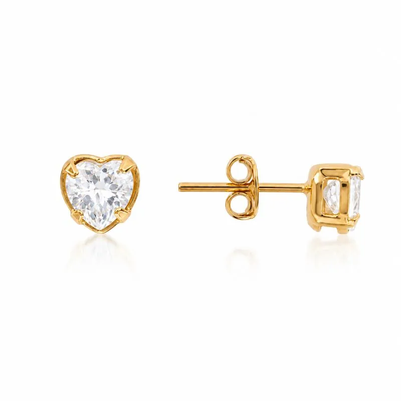 Brinco Coração Ponto de Luz Banhado Ouro 18k com Zircônias - 6 mm