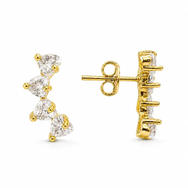 Brinco Ear Cuff Corações Banhado a Ouro 18k com Zircônias - 1,5 cm