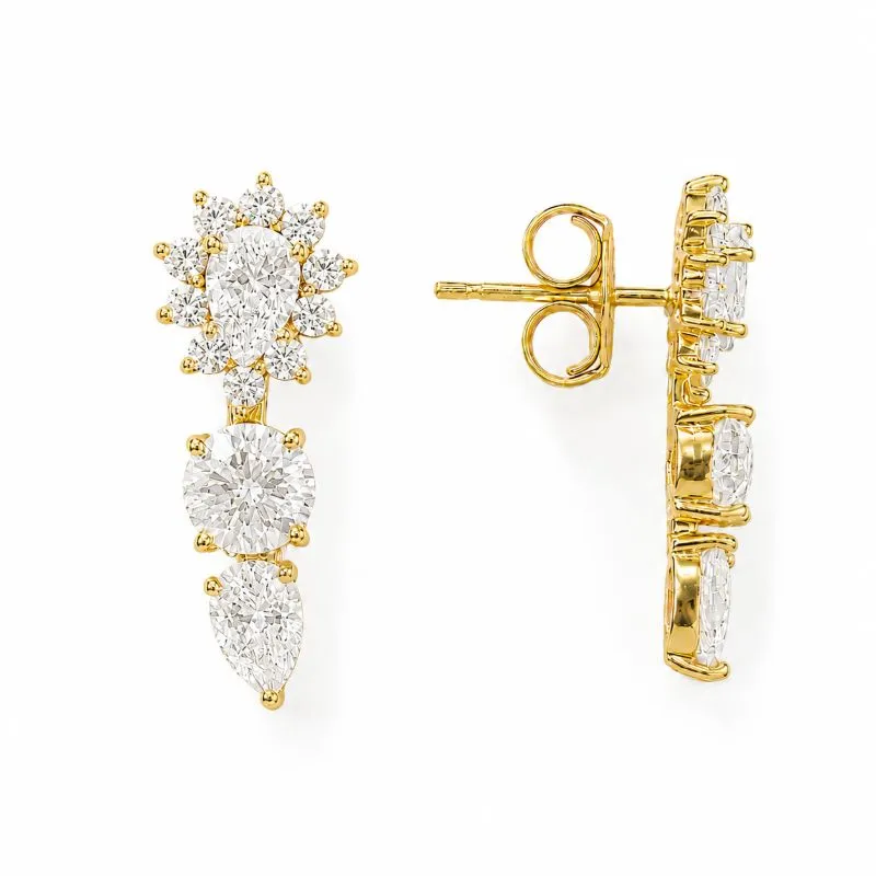 Brinco Earcuff Flor - Ponto de Luz - Gota Banhado a Ouro 18k com Zircônias - 2,3 cm