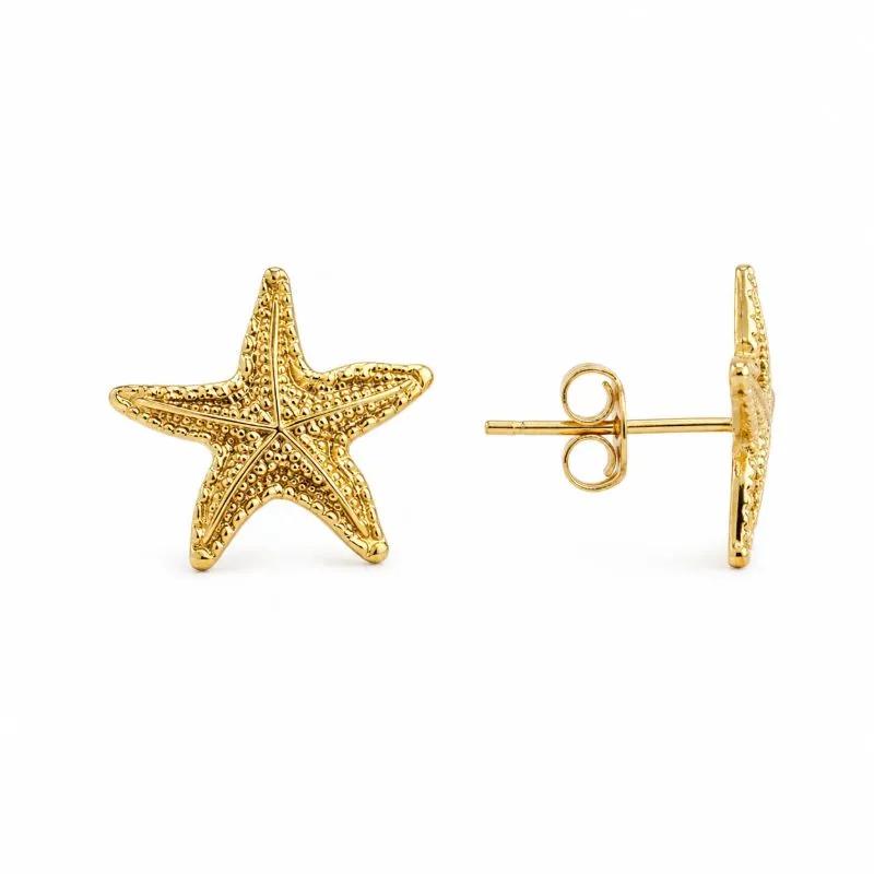 Brinco Estrela do Mar Trabalhada Banhado a Ouro 18k Zircônia - 1,5 cm
