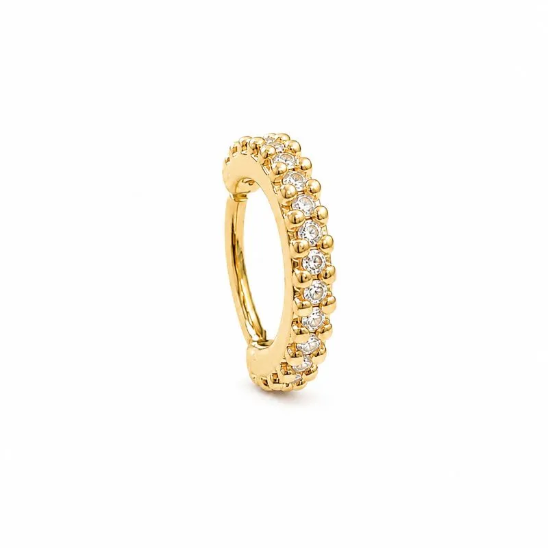 Brinco Piercing de Orelha 1 Linha com Pedras Banhado a Ouro 18k com Zircônias - 1 cm