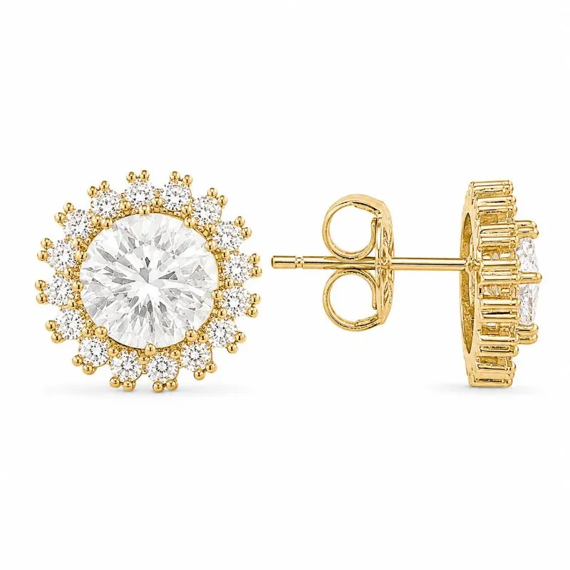 Brinco Redondo Borda Cravejada Pedra Central de 8 mm Banhado a Ouro 18k com Zircônias -1,3 cm
