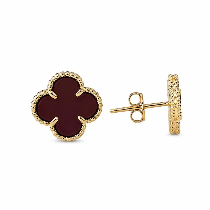 Brinco Trevo Marrom Banhado a Ouro 18k - 1 cm