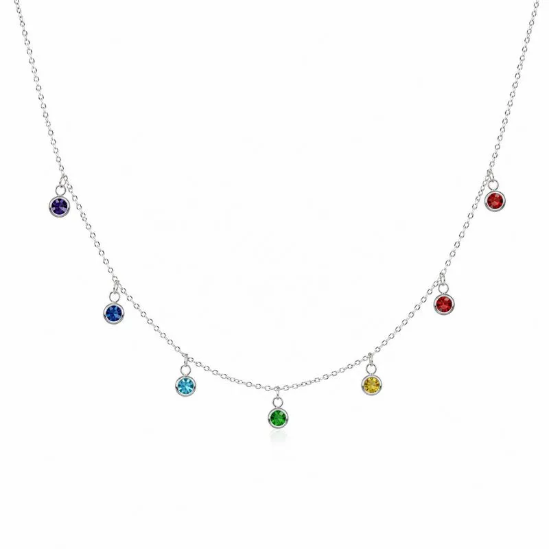 Colar Choker com Pedras Coloridas Prata 925 - 38 cm + 5 cm (Alongador)