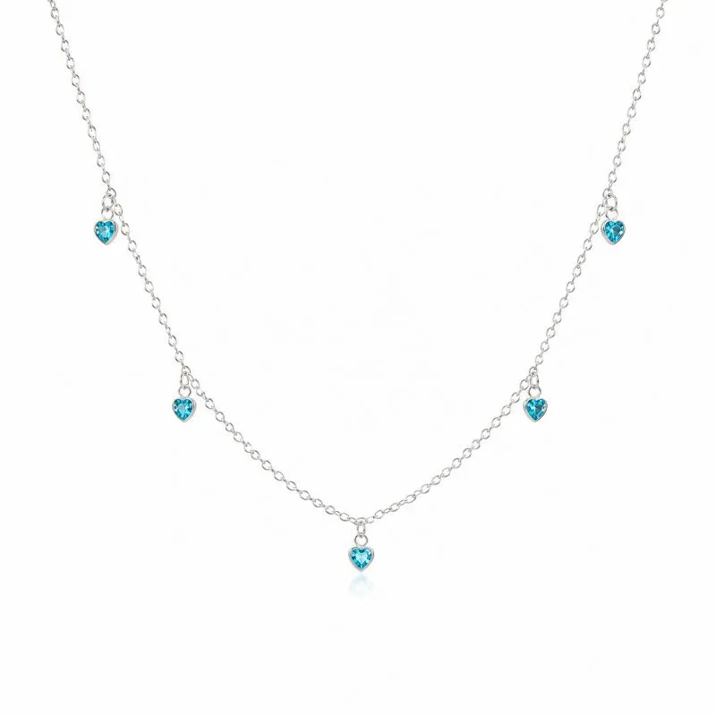 Colar Choker Coração Azul Prata 925 - 40 cm 2,5 cm (Alongador)