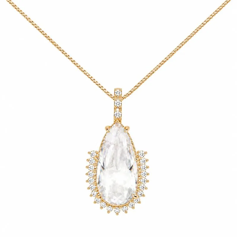 Colar de Gota com Borda Cravejada Banhado a Ouro 18k com Zircônias - 40 cm + 6 cm (Alongador)