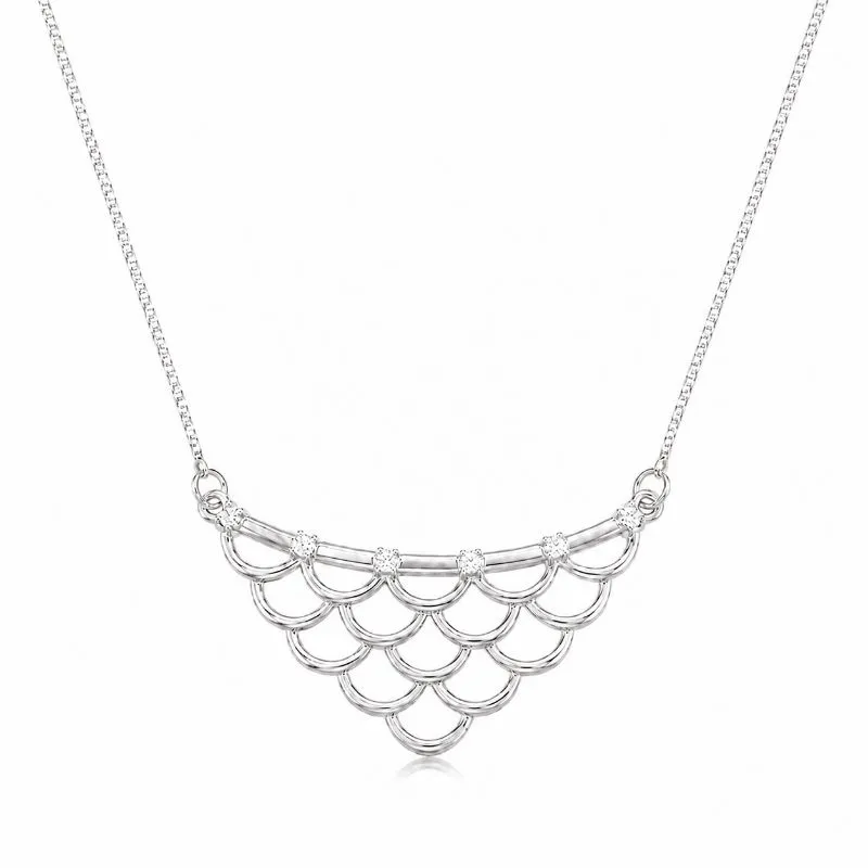 Colar Geométrico Estilo Rede com 6 pedras Prata 925 com Zircônias - 40 cm