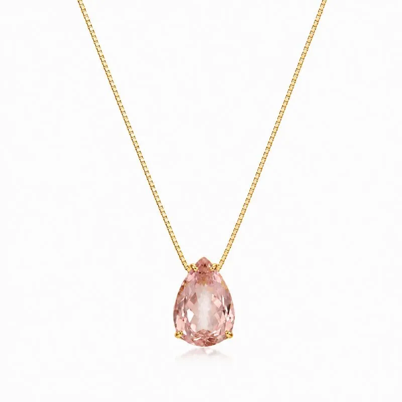 Colar Gota Rosa Banhado a Ouro 18k com Zircônia - 40 cm 4 cm (Alongador)